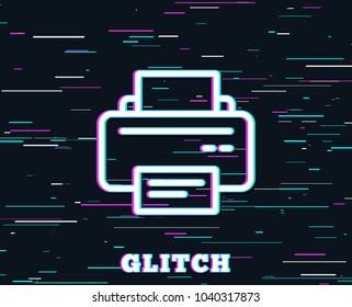 Glitch effect. Printer icon. Printout Electronic Device sign. Office equipment symbol. Background with colored lines. Vector