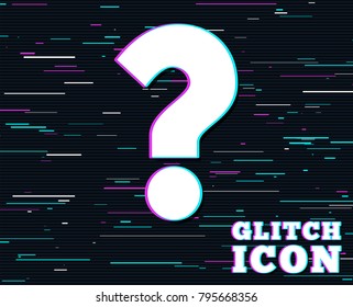 Efecto Glitch.Icono de signo de signo de interrogación. Símbolo de ayuda. Signo de FAQ. Fondo con líneas de color. Vector