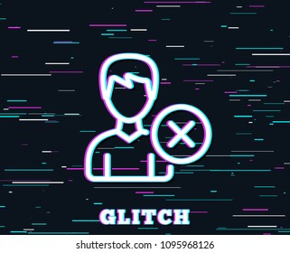 Glitch effect. Remove User line icon. Profile Avatar sign. Male Person silhouette symbol. Background with colored lines. Vector