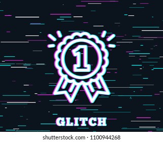 Glitch effect. Reward Medal line icon. Winner achievement or Award symbol. Glory or Honor sign. Background with colored lines. Vector