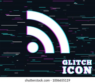 Glitch effect. RSS sign icon. RSS feed symbol. Background with colored lines. Vector