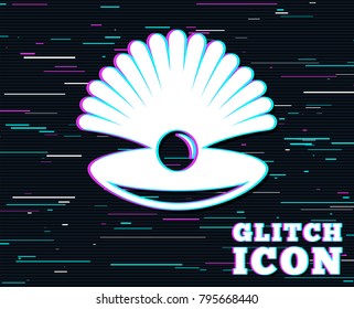 Glitch effect. Sea shell with pearl sign icon. Conch symbol. Travel icon. Background with colored lines. Vector