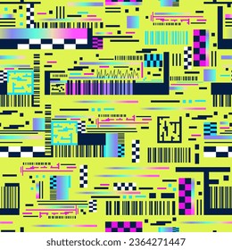 Glitch effect seamless vector pattern. Digital noise texture. Old tv pixel decay, error, bug design. Cyberpunk abstract background. Trippy technology concept