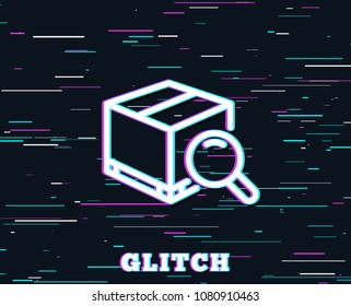 Glitch effect. Search package line icon. Delivery box sign. Parcel tracking symbol. Background with colored lines. Vector
