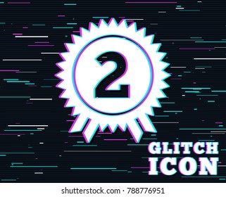 Glitch effect. Second place award sign icon. Prize for winner symbol. Background with colored lines. Vector