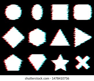 Glitch effect shapes, vector set.