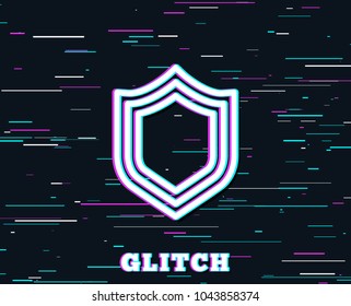 Glitch effect. Shield line icon. Protection or Security sign. Defence or Guard symbol. Background with colored lines. Vector