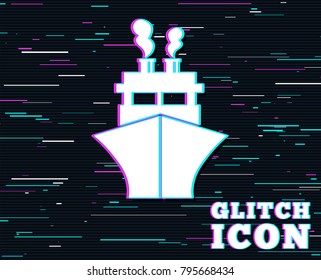 Glitch effect. Ship or boat sign icon. Shipping delivery symbol. Background with colored lines. Vector
