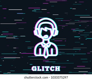 Glitch effect. Shipping support line icon. Delivery manager sign. Logistics help symbol. Background with colored lines. Vector