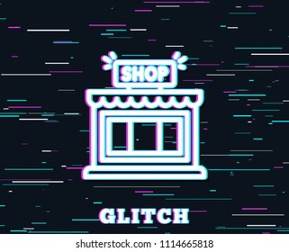 Glitch effect. Shop line icon. Store symbol. Shopping building sign. Background with colored lines. Vector