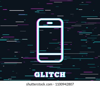 Glitch effect. Smartphone icon. Cellphone or Phone sign. Ð¡ommunication Mobile device symbol. Background with colored lines. Vector