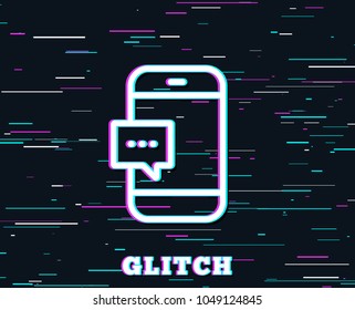 Glitch effect. Smartphone Message icon. Cellphone or Phone messenger sign. Ð¡ommunication Mobile device with Chat symbol. Background with colored lines. Vector
