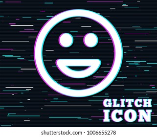 Glitch effect. Smile icon. Happy face chat symbol. Background with colored lines. Vector
