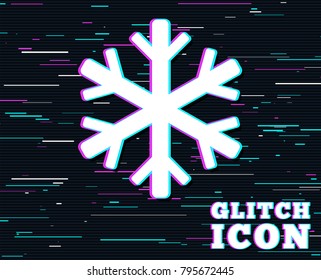 Glitch effect. Snowflake sign icon. Air conditioning symbol. Background with colored lines. Vector