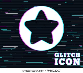 Glitch effect. Star sign icon. Favorite button. Navigation symbol. Background with colored lines. Vector
