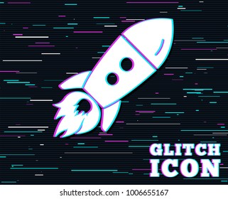 Glitch effect. Start up icon. Startup business rocket sign. Background with colored lines. Vector