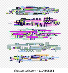 Glitch Effect Style Elements Set on a Transparent Background Trendy Glitched Geometric Line Dynamic Design Concept for Web. Vector illustration