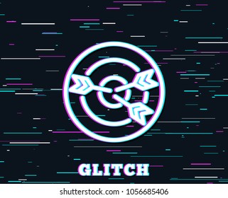 Glitch effect. Target line icon. Marketing targeting strategy symbol. Aim with arrows sign. Background with colored lines. Vector