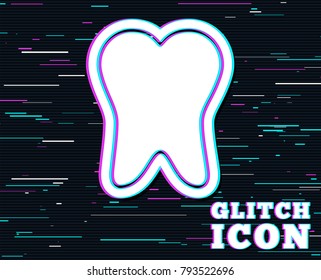 Glitch effect. Tooth enamel protection sign icon. Dental toothpaste care symbol. Healthy teeth. Background with colored lines. Vector