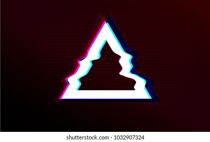 Glitch effect triangle frame. Vector illustration. Distorted glitch style modern background. Glow design for banner, poster, card, flyer, brochure. 