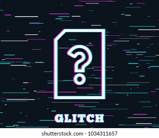Glitch effect. Unknown Document line icon. File with Question mark sign. Untitled Paper page concept symbol. Background with colored lines. Vector