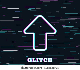 Glitch effect. Upload arrow line icon. Direction Arrowhead symbol. Navigation pointer sign. Background with colored lines. Vector