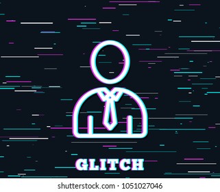 Glitch effect. User line icon. Profile Avatar sign. Businessman Person silhouette symbol. Background with colored lines. Vector