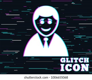 Glitch effect. User sign icon. Person symbol. Human in suit avatar. Background with colored lines. Vector
