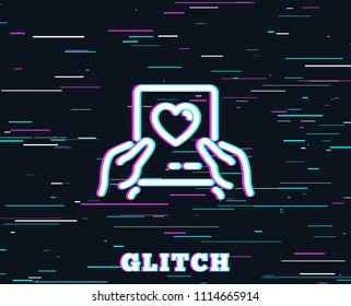 Glitch effect. Valentines day mail line icon. Love letter symbol. Heart sign. Background with colored lines. Vector