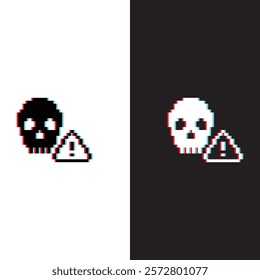 glitch effect Virus skull icon. Vector pixel art Hacker cyber computer pc 8 bit pirate game logo	
