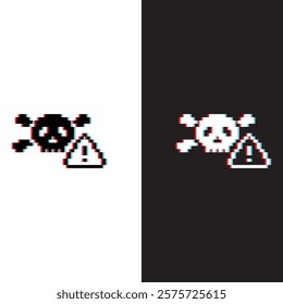 glitch effect Virus skull icon. Vector pixel art Hacker cyber computer pc 8 bit pirate game logo	
