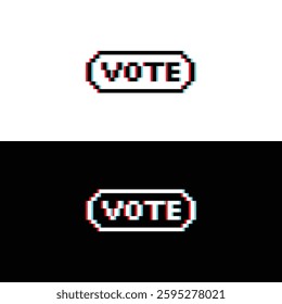 glitch effect vote  icon 8 bit, pixel art check vote button 8 bit icon for game  logo. 