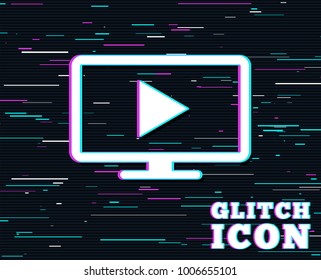 Glitch Effect. Widescreen TV Mode Sign Icon. Television Set Symbol. Background With Colored Lines. Vector