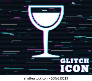 Glitch effect. Wine glass sign icon. Alcohol drink symbol. Background with colored lines. Vector