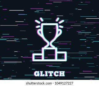Glitch effect. Winner podium line icon. Sports Trophy symbol. Championship achievement sign. Background with colored lines. Vector
