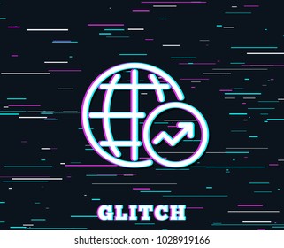 Glitch effect. World Statistics line icon. Report chart or Sales growth sign. Data Analysis graph symbol. Background with colored lines. Vector