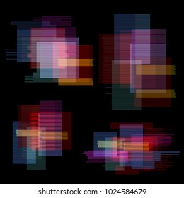 Glitch elements set. Digital pixel noise color abstract design. Video game glitch. Glitches collection. Grunge background.