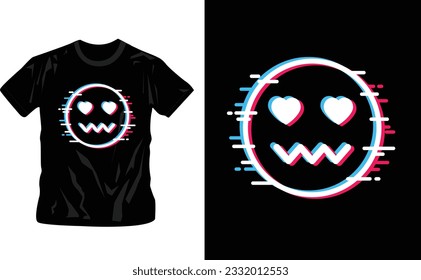 glitch emoji stylish and trendy t shirt design retro and vintage style on black background editable template