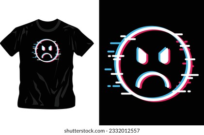 glitch emoji stylish and trendy t shirt design retro and vintage style on black background editable template
