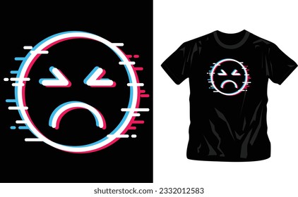 glitch emoji stylish and trendy t shirt design retro and vintage style on black background editable template
