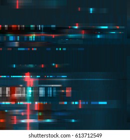 Glitch. Error signal TV, failure computer. Abstract blurred background with technology malfunction. Modern design. Colorful: blue, orange. Vector illustration of EPS10 