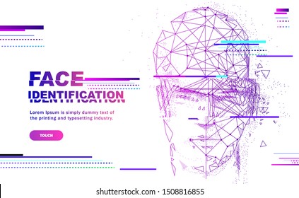 Glitch-Gesichts-ID-Technologie. Trendy, zukunftsweisende Touch-Scanner-Systeme.  Innovationssysteme Identifications und Entwicklung Computer Software-Industrie. Schutz vor persönlicher Verschlüsselung.