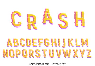 Glitch font alphabet design. Distorted vector typeface.