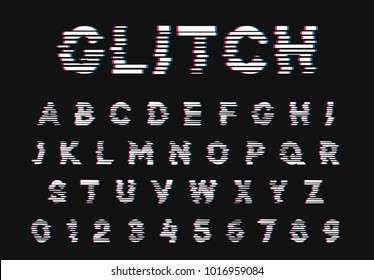 Glitch font. Digital alphabet letter. Trendy style lettering type