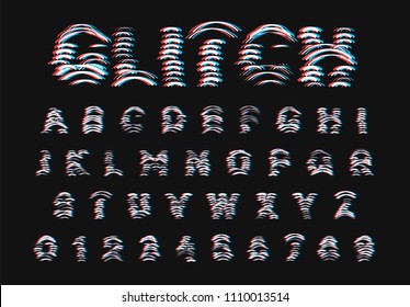 Glitch font. Digital alphabet letter. Trendy style lettering type