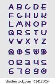 Glitch font with distortion effect.New design. Vector illustration.