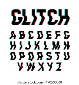 Glitch Font With Distortion Effect. Vector Illustration.