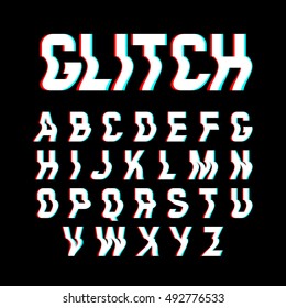 Glitch Font With Distortion Effect. Vector Illustration.