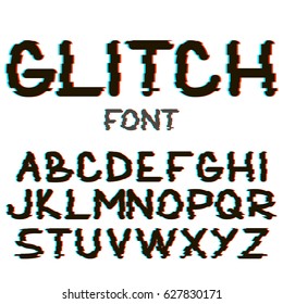 Glitch font with distortion effect. Vector alphabet letters isolated on white background. - Shutterstock ID 627830171