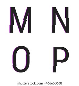 Glitch font. Futuristic distorted alphabet
